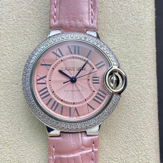 BALLON BLEU DE  33 MM V6 FACTORY PINK LEATHER STRAP